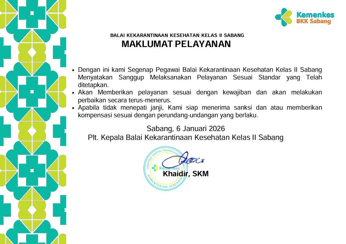 Maklumat Pelayanan BKK Sabang
